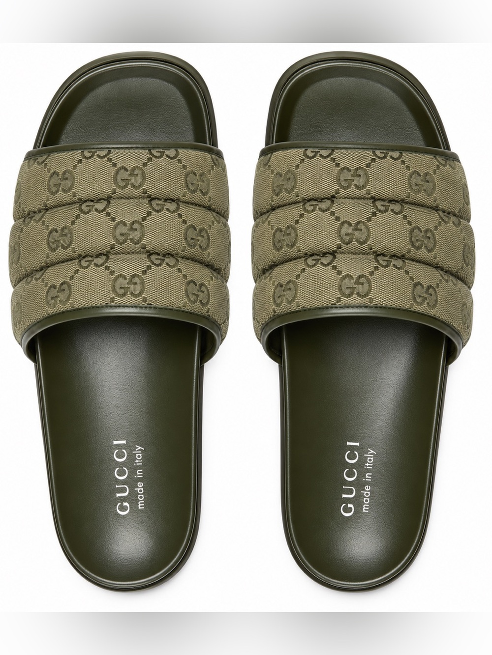NWT Gucci Olive Green Monogram Slide Sandals US 9